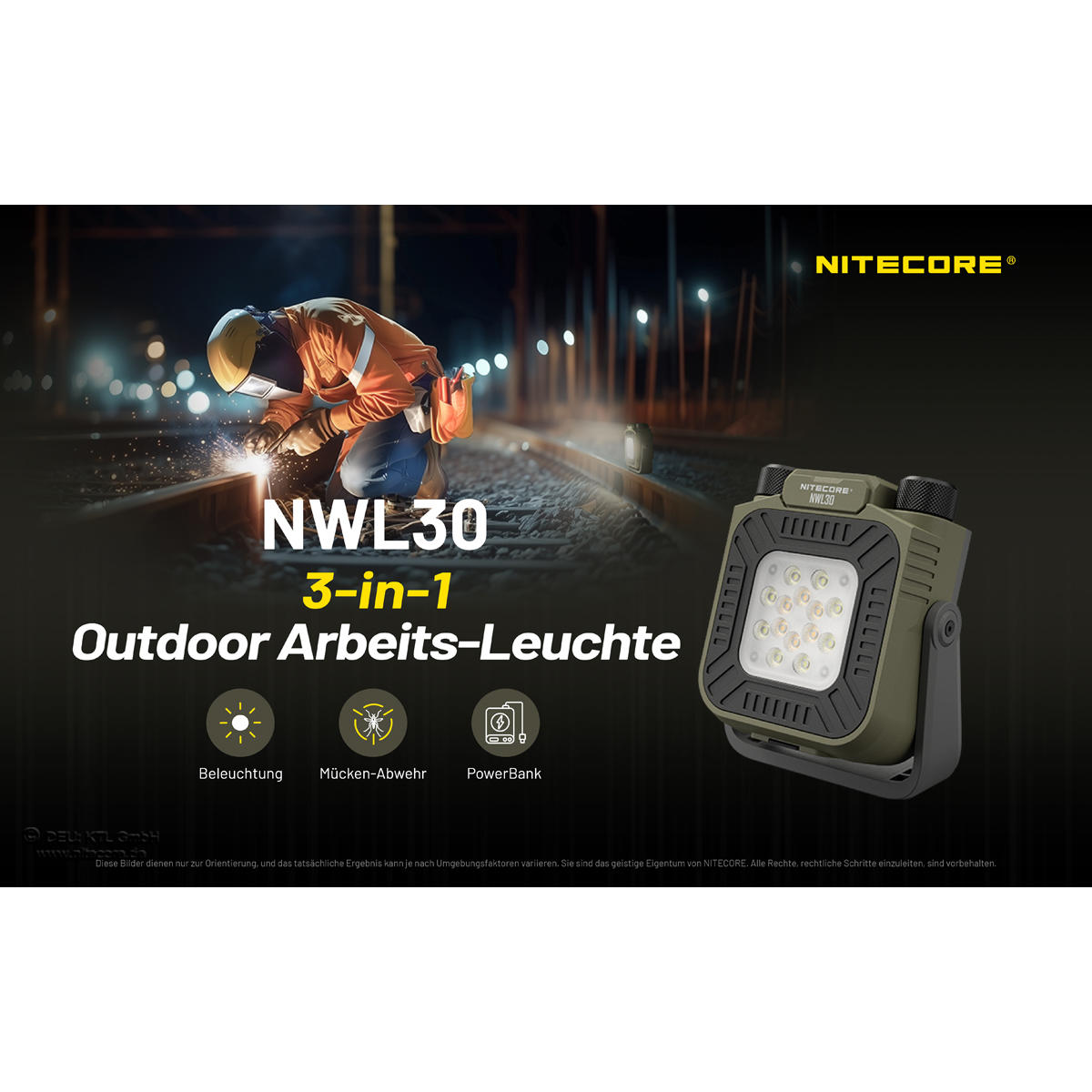 Lampe de travail et de plein air 3 en 1 Li-Ion Nitecore® NWL30 3, 3000 lm