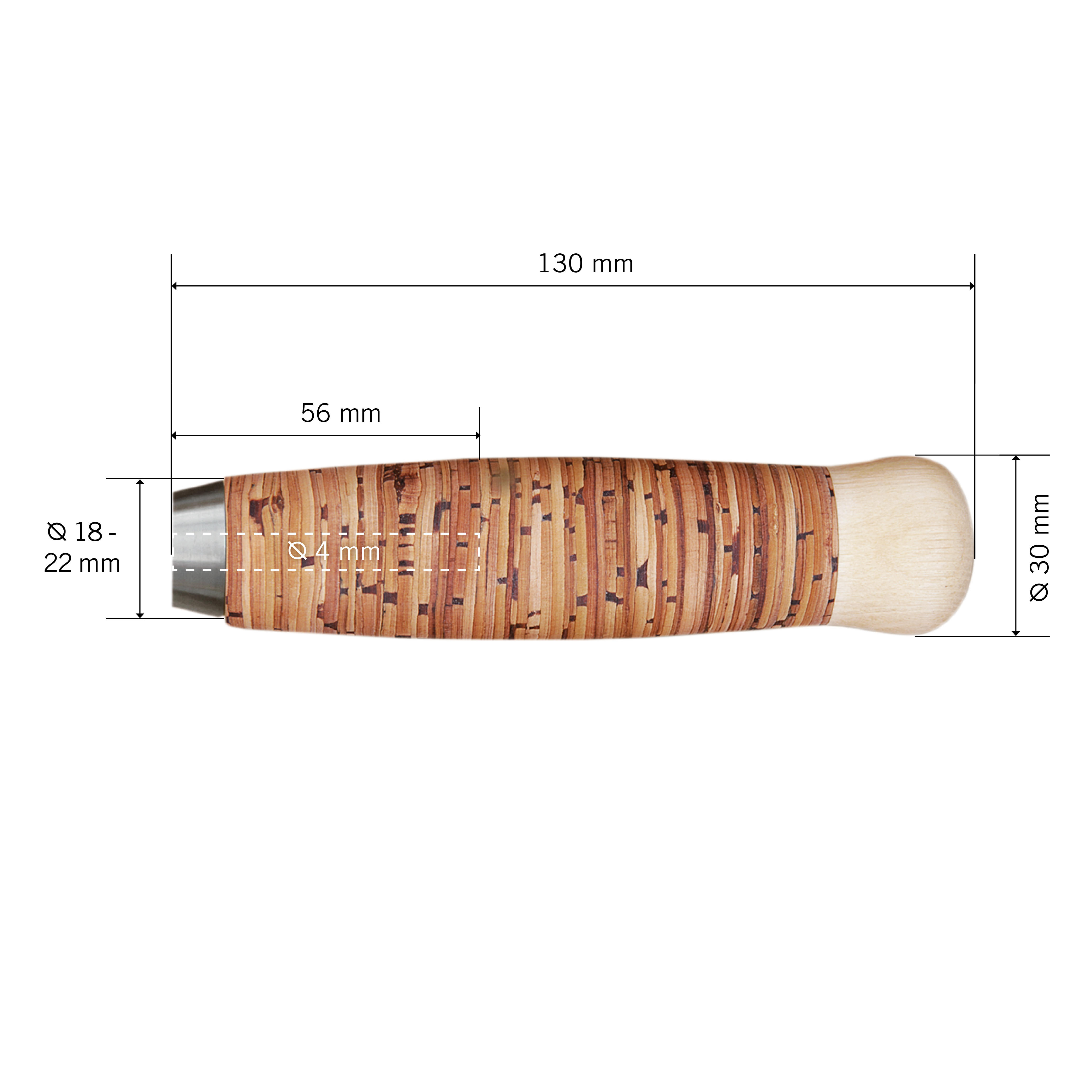 Impugnatura in corteccia di betulla, foro centrale Ø 4,0 mm