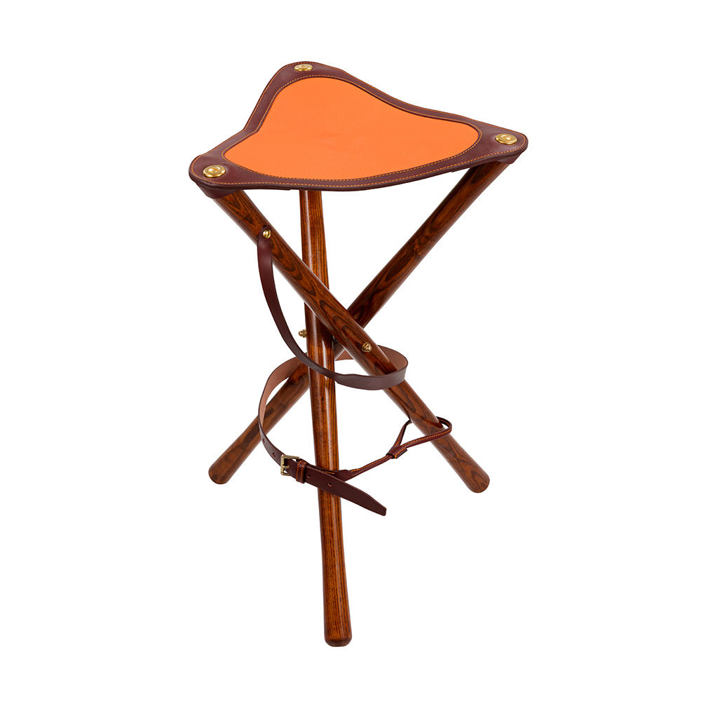 Alexandre Mareuil Hunting Chair, Leather/Wood, Orange, 80 cm