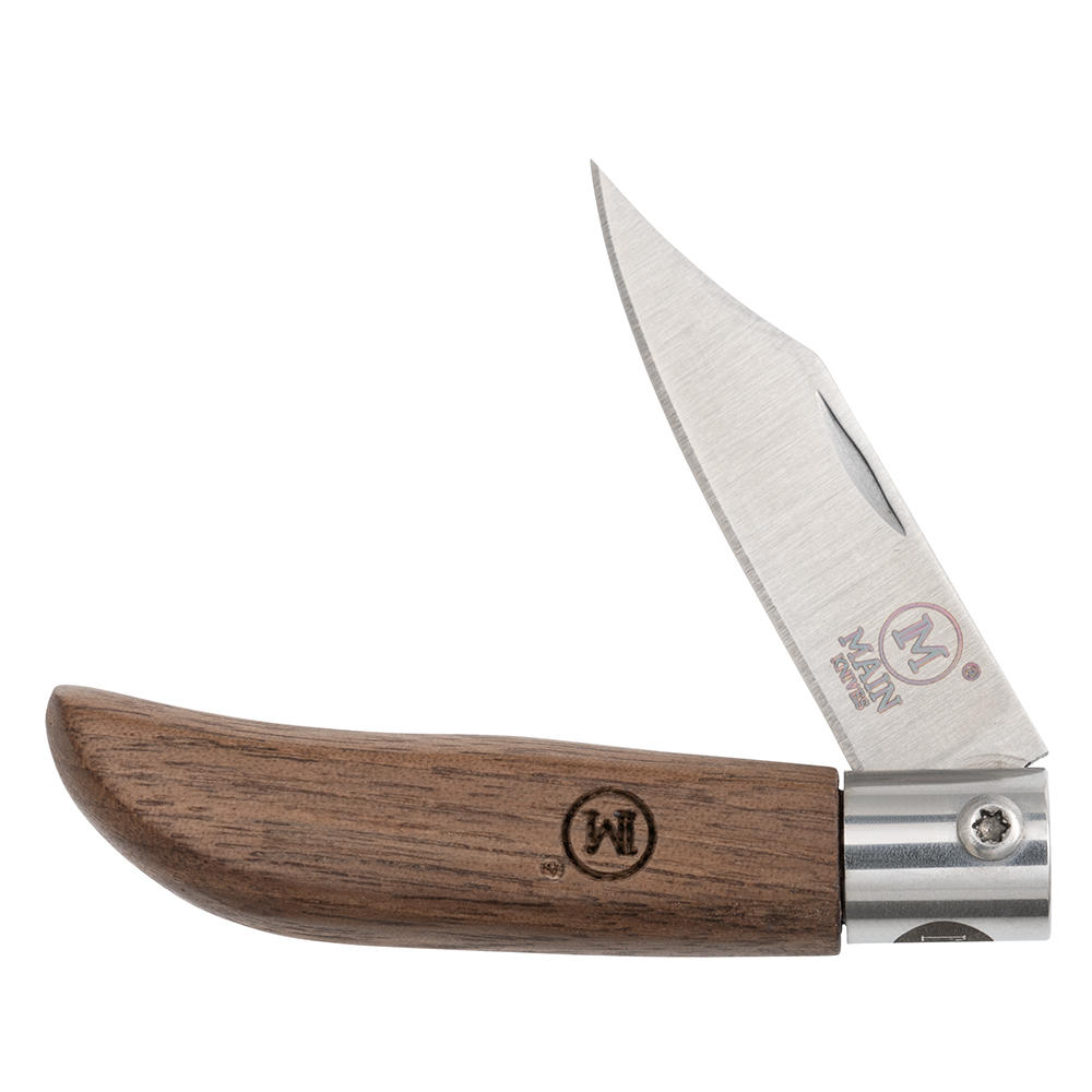Coltello a serramanico MAIN »Mini Line«, noce, lama Clip Point, con cust. pelle