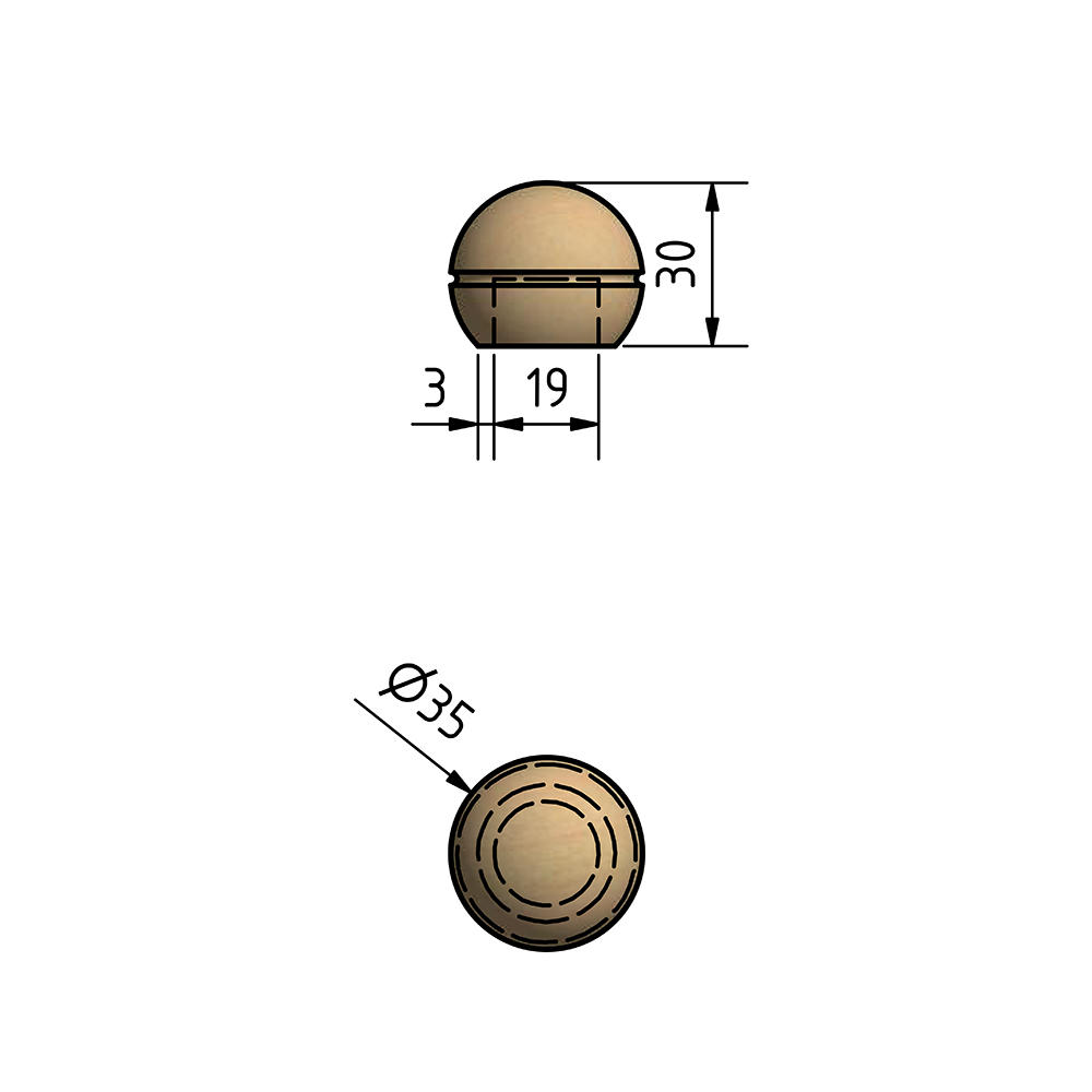 Kugelmutter, Ahorn, Gewinde Ø 19 mm