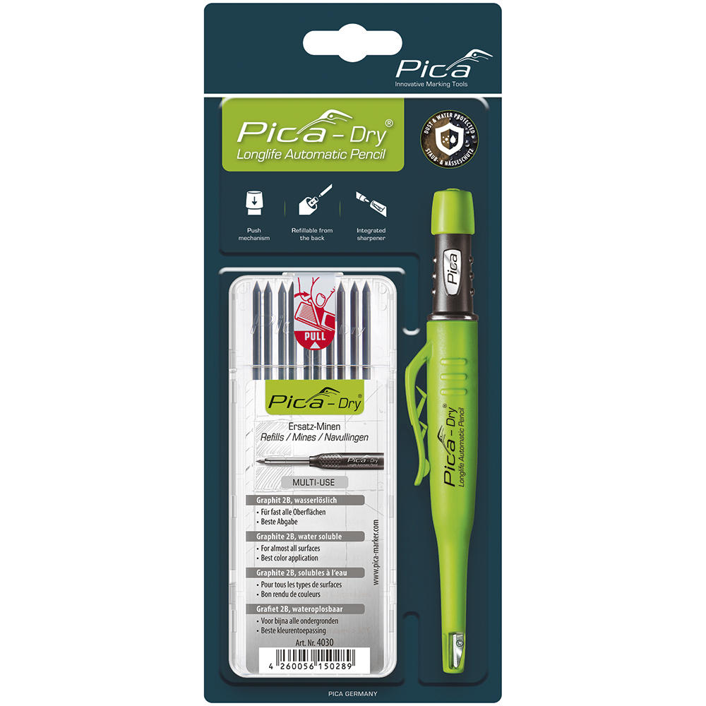 Pica DRY Longlife Automatic Pen, Set, Graphite Leads, Removable 