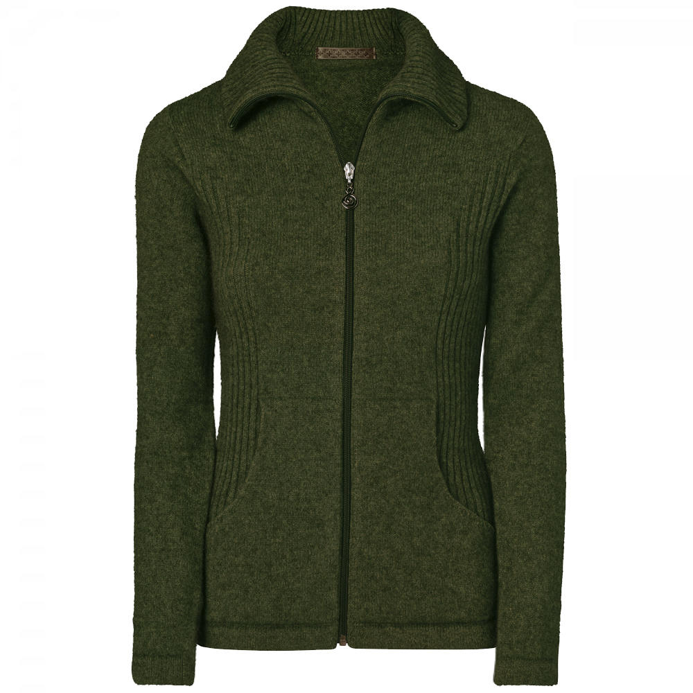 Damenstrickjacke Merino-Possum Oliv-Melange 34 833886