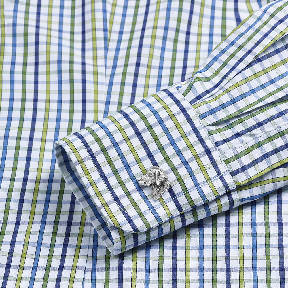 Damenbluse Karo, blau/grün/weiß, Kombimanschette