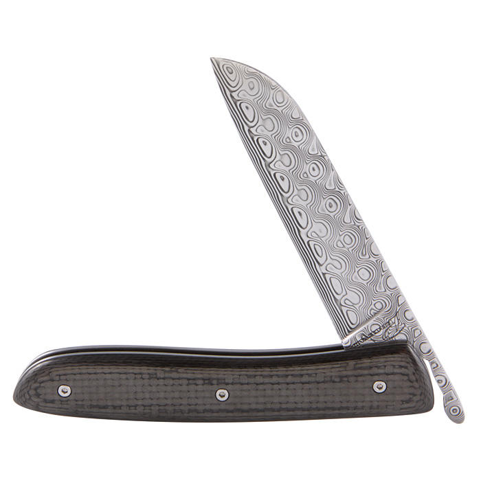 Coltello a serramanico L09 Perceval in Damasco, fibra di carbonio