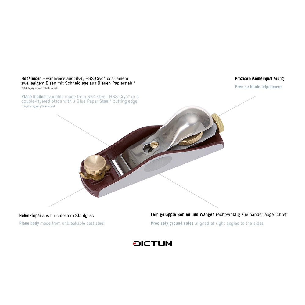 DICTUM® Einhandhobel, Flachwinkel 12°, SK4-Eisen