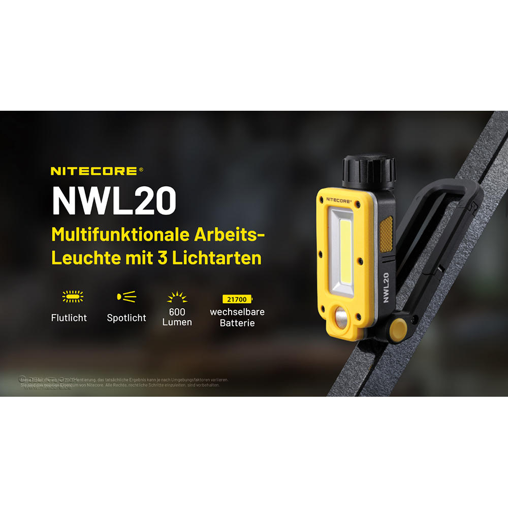 Lampe de travail Nitecore® NWL20, 600 lm