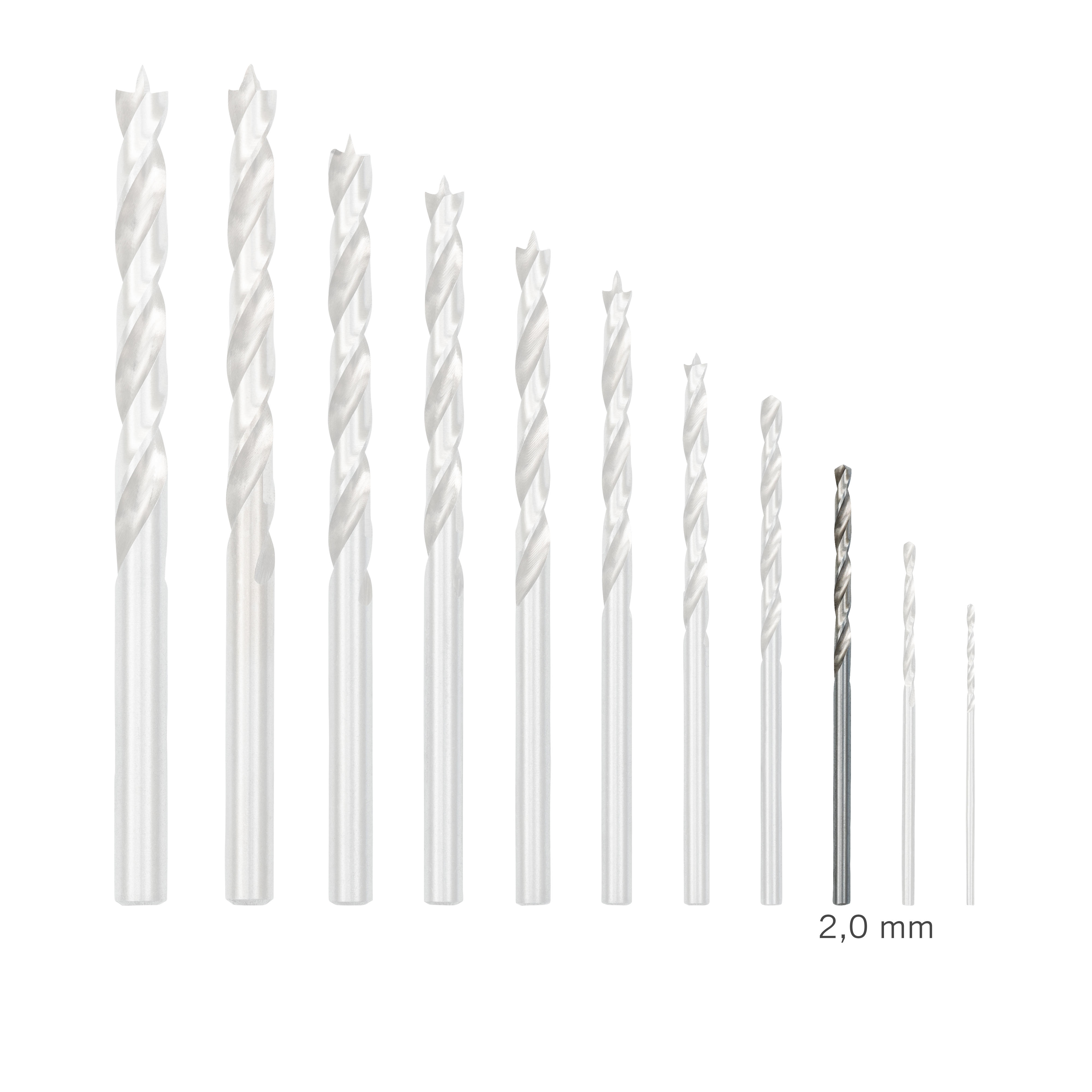 DICTUM® Forets à bois hélicoïdaux en acier rapide G, Ø 2,0 mm, 2 pièces