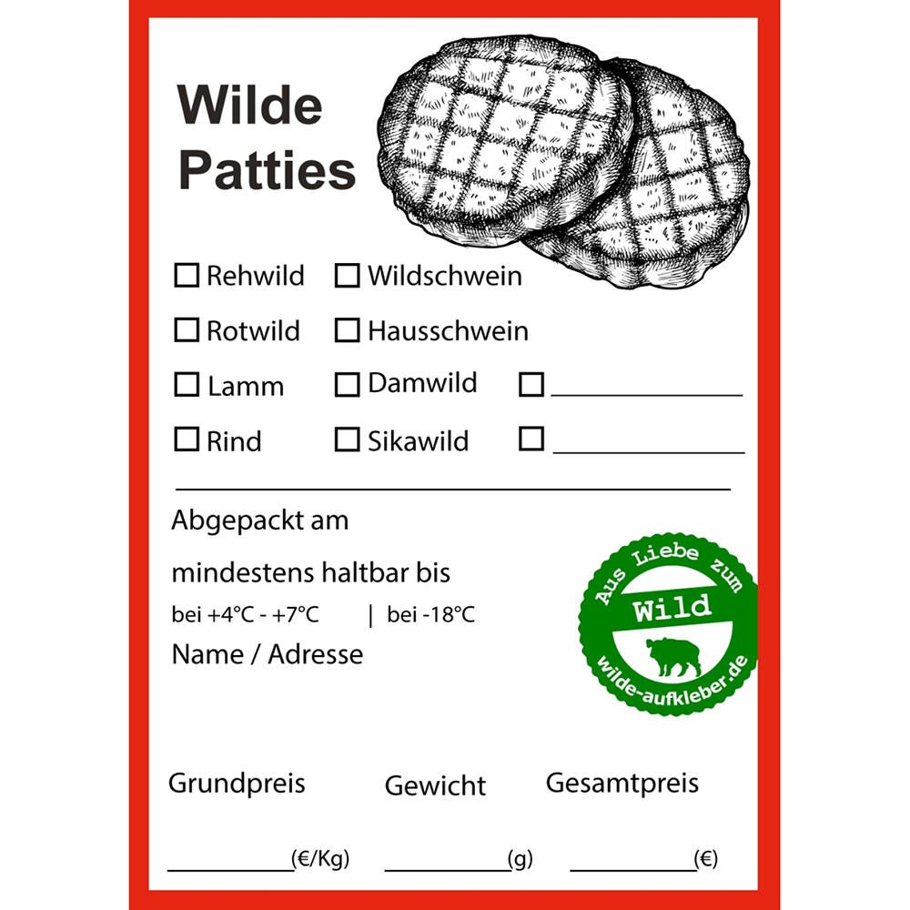 Hunting Labels for Vacuum Bags, Vension Burgers