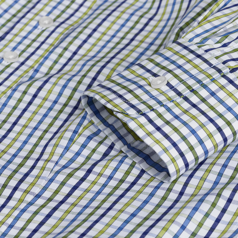 Damenbluse Karo, blau/grün/weiß, Kombimanschette