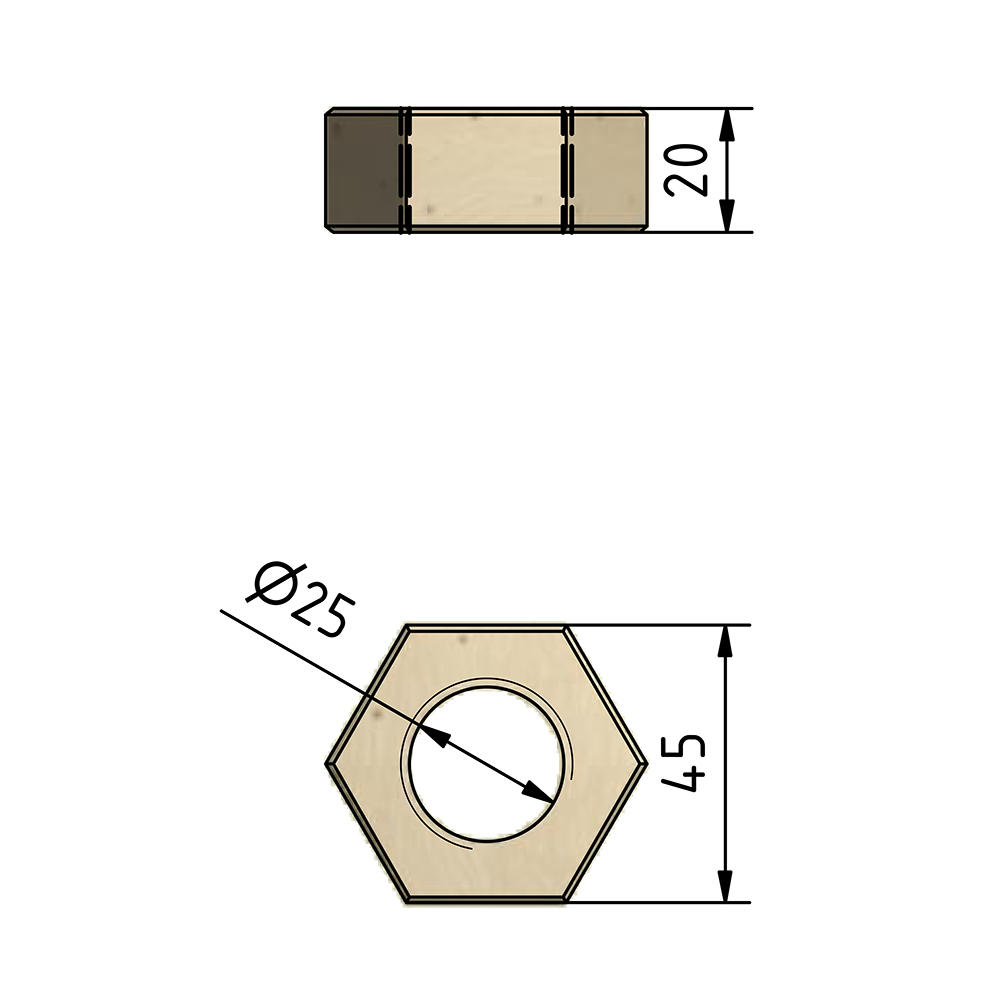 Sechskantmutter, Ahorn, Gewinde Ø 25 mm