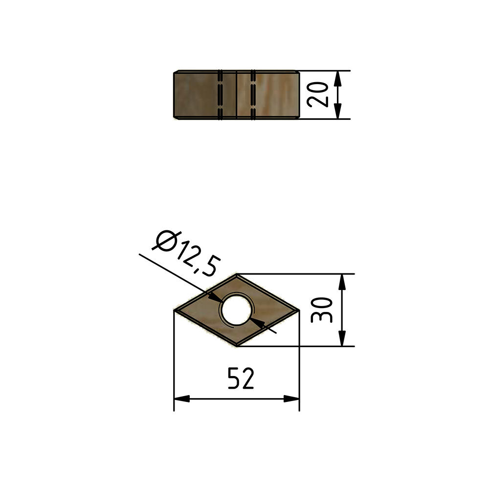 Écrou losange, érable, filetage Ø 12,5 mm
