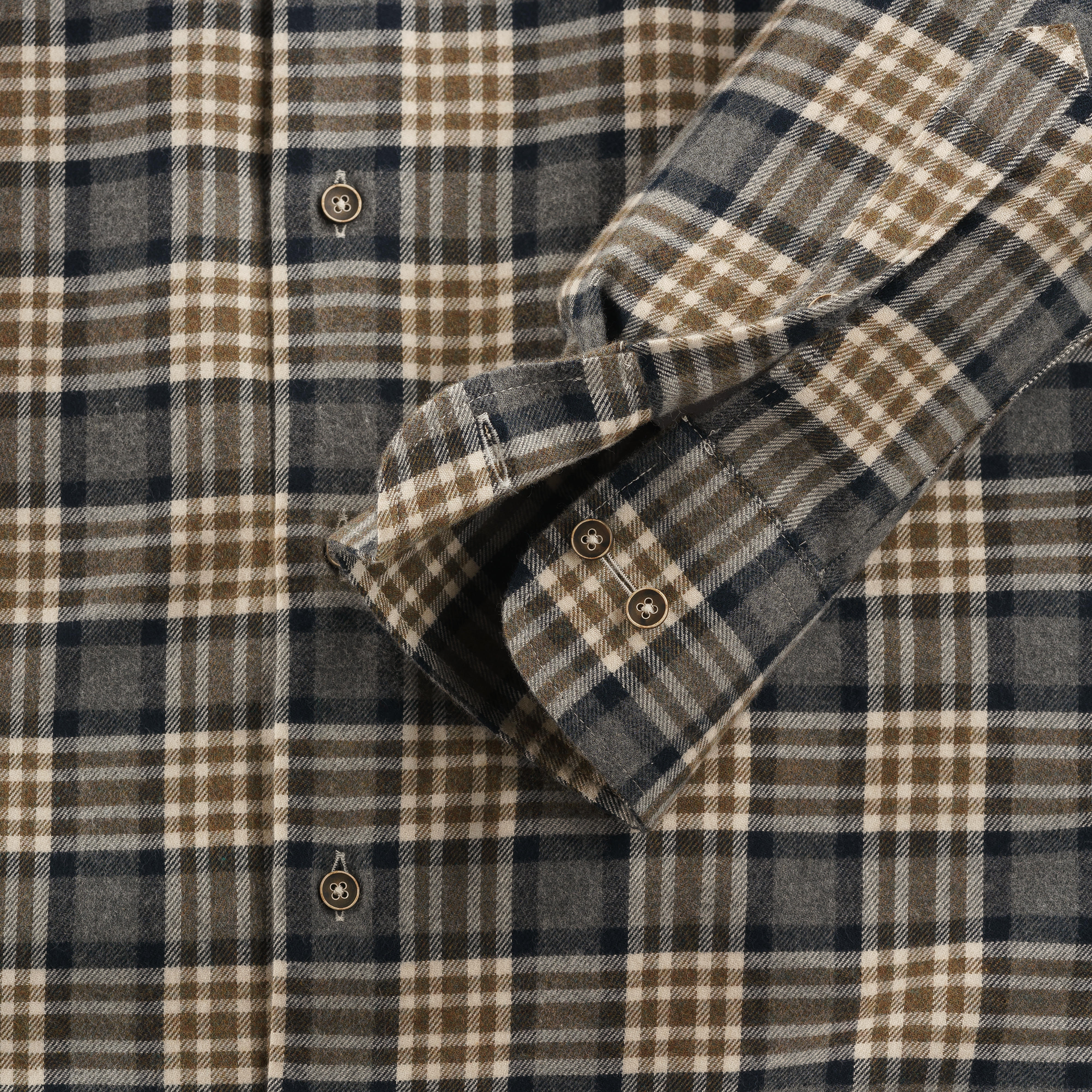Camicia in cotone da uomo, a quadri, verde/beige/grigio