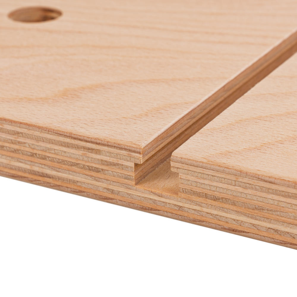 Plateau p. table multif. DICTUM®, perçage/rainures en T, hêtre mult., 2ème choix