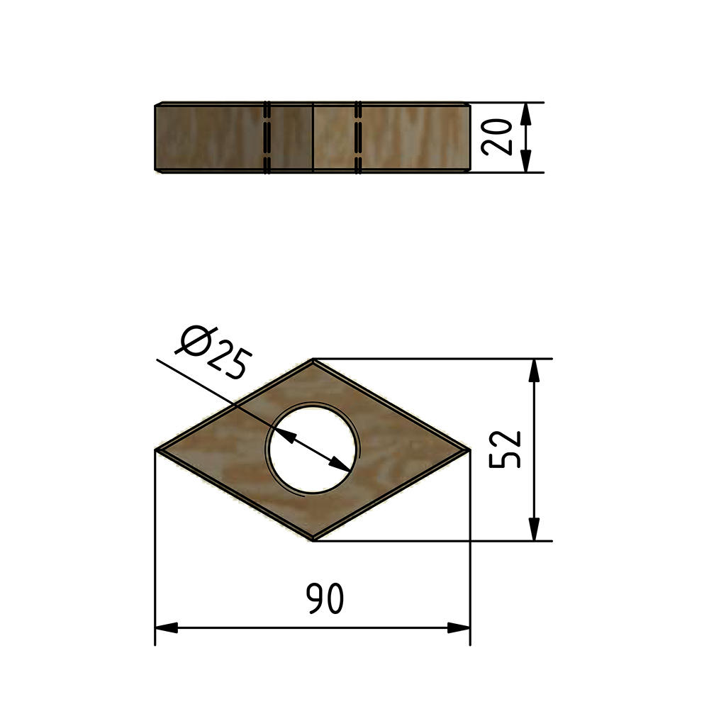 Rautenmutter, Ahorn, Gewinde Ø 25 mm