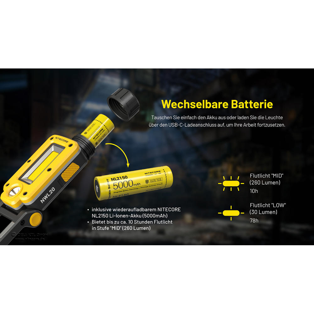 Lampe de travail Nitecore® NWL20, 600 lm