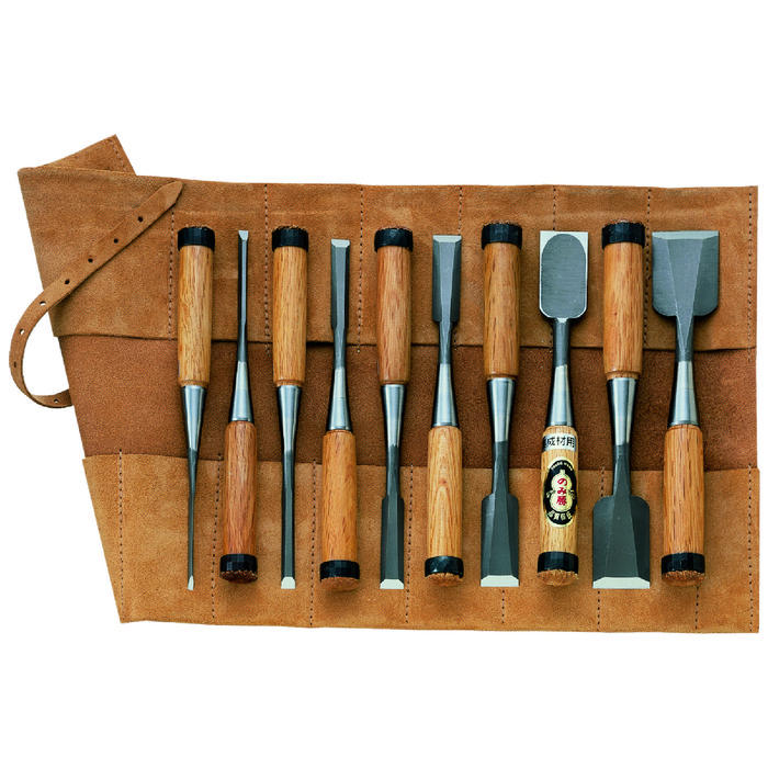 Ciseaux à bois pour menuisier, ARS, jeu de 10 pièces, sacoche enroulable en cuir