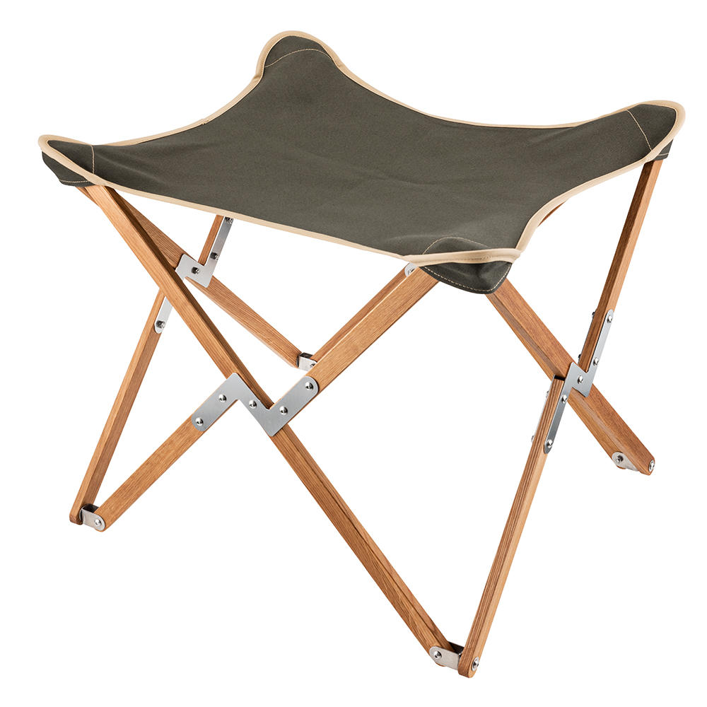Kampierhocker Folding Stool, Oak, Canvas, Olive