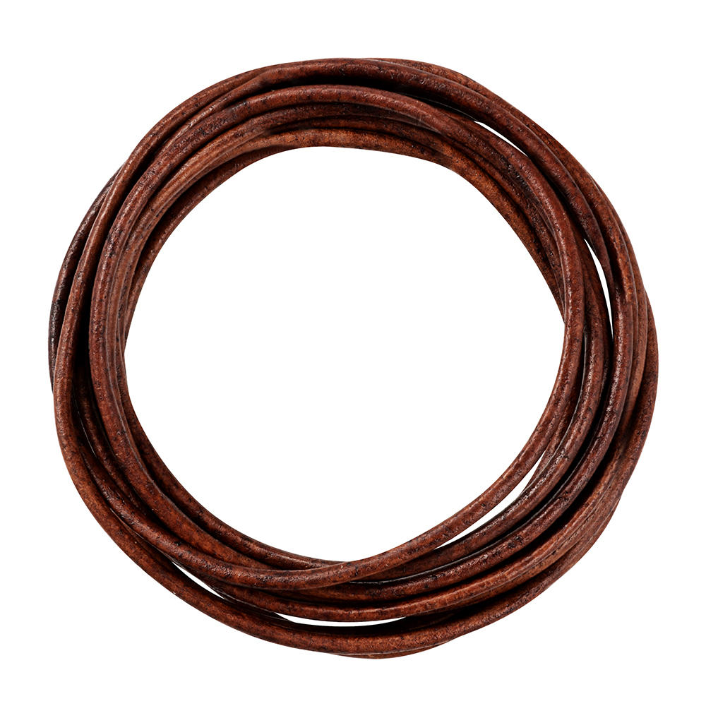 Rindslederriemen Ø 2 mm, rund, antik-gold, 1,8 m