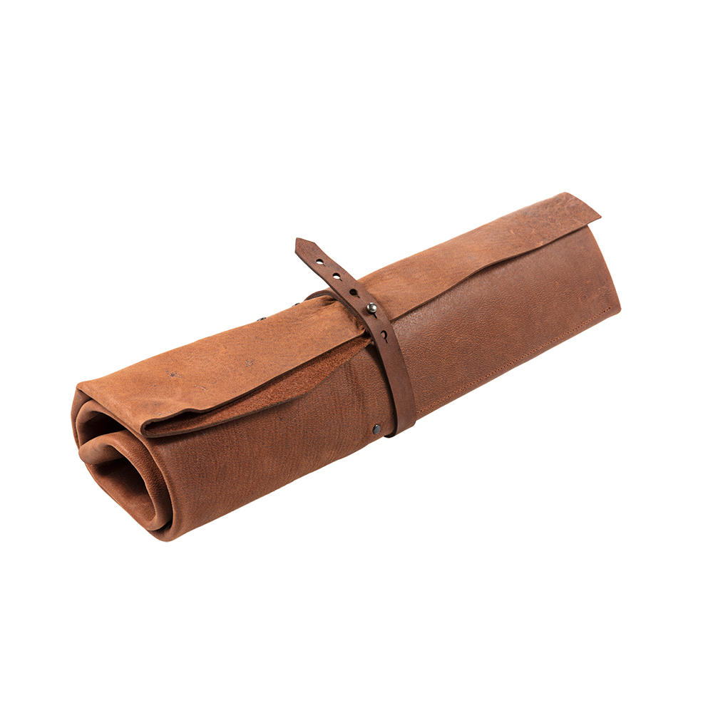 Messer-Rolltasche Deluxe, Pferdeleder mit Kevlarschutz, 6 Fächer, cognac