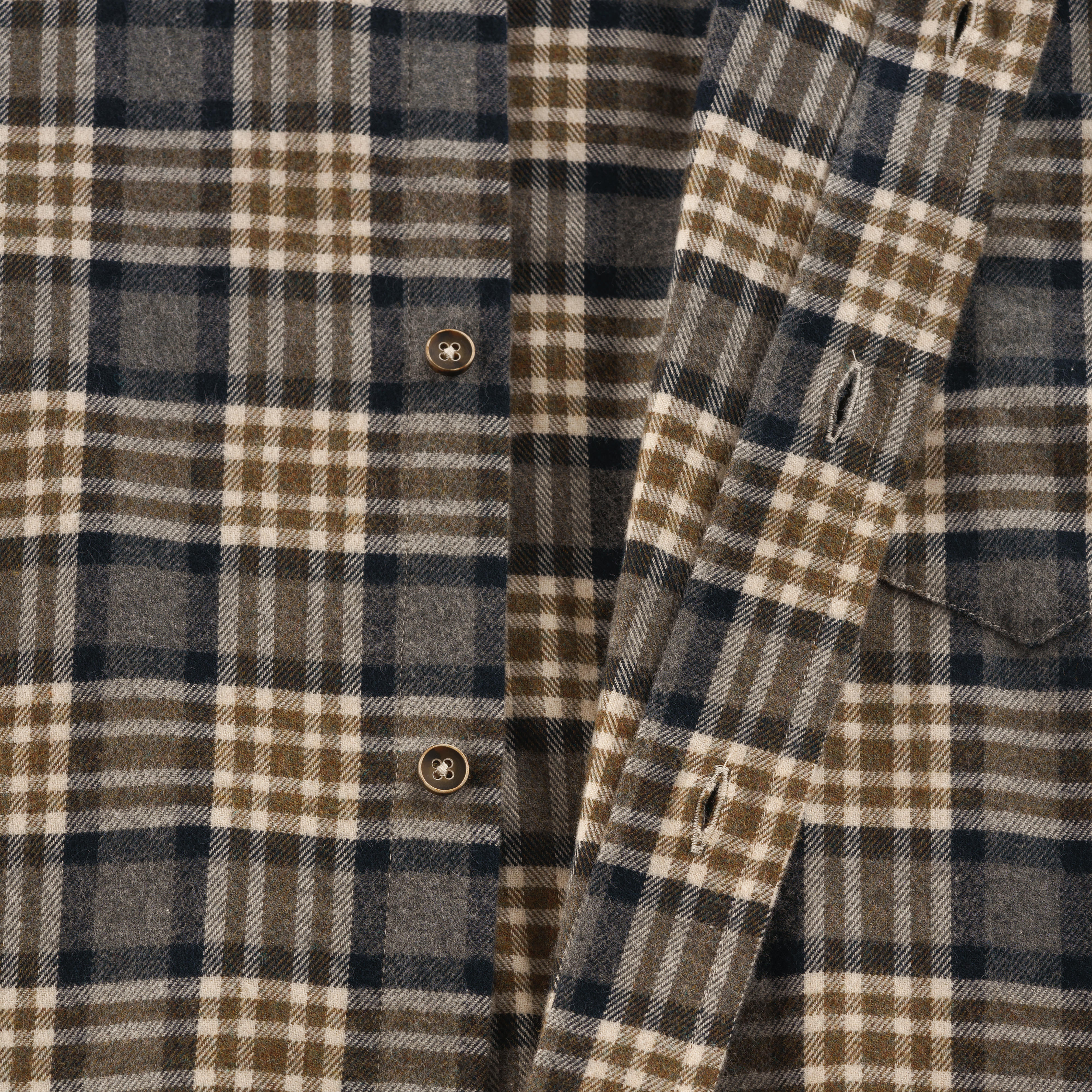 Camicia in cotone da uomo, a quadri, verde/beige/grigio