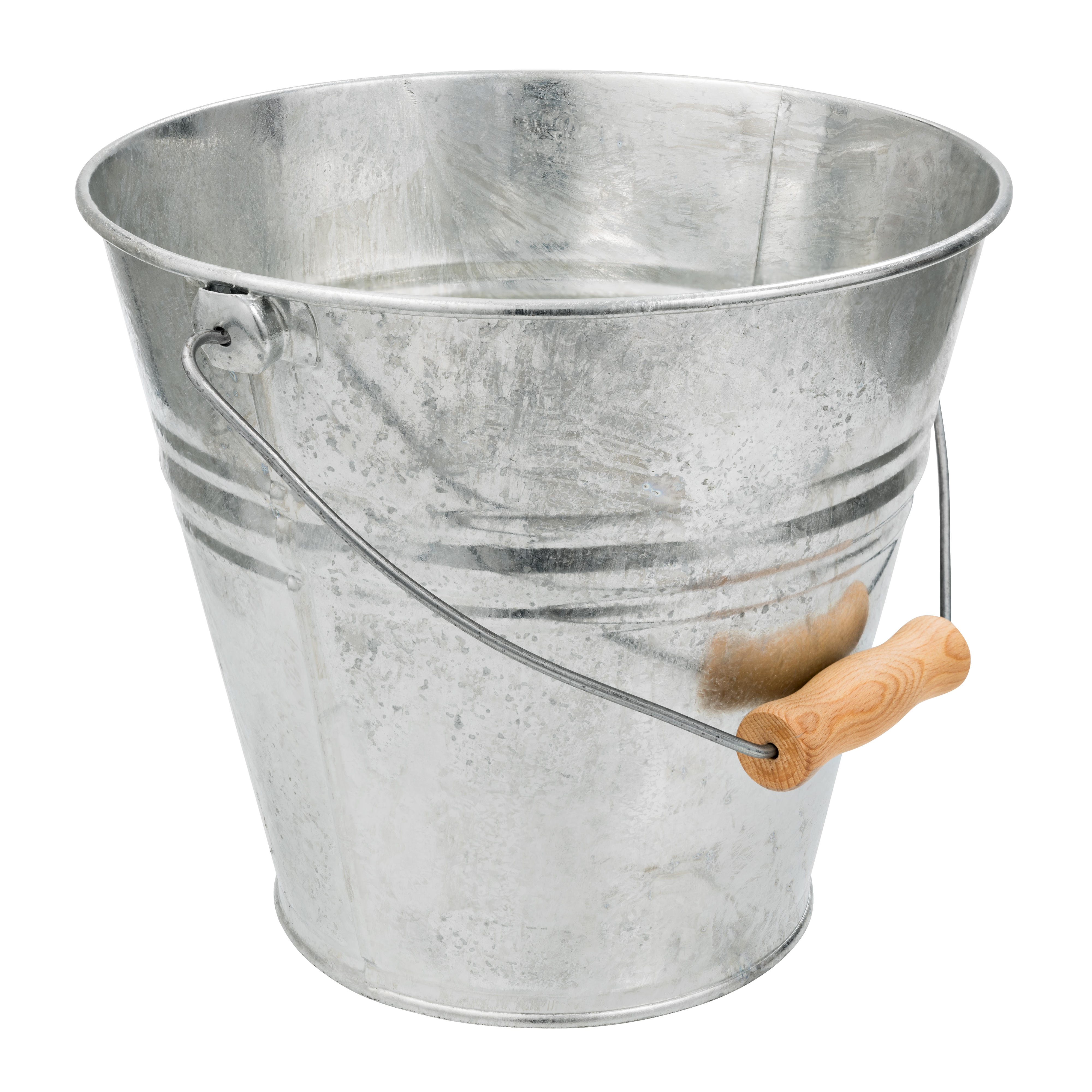 Seau avec couvercle et poignée en bois, galvanisé à chaud, 8 l