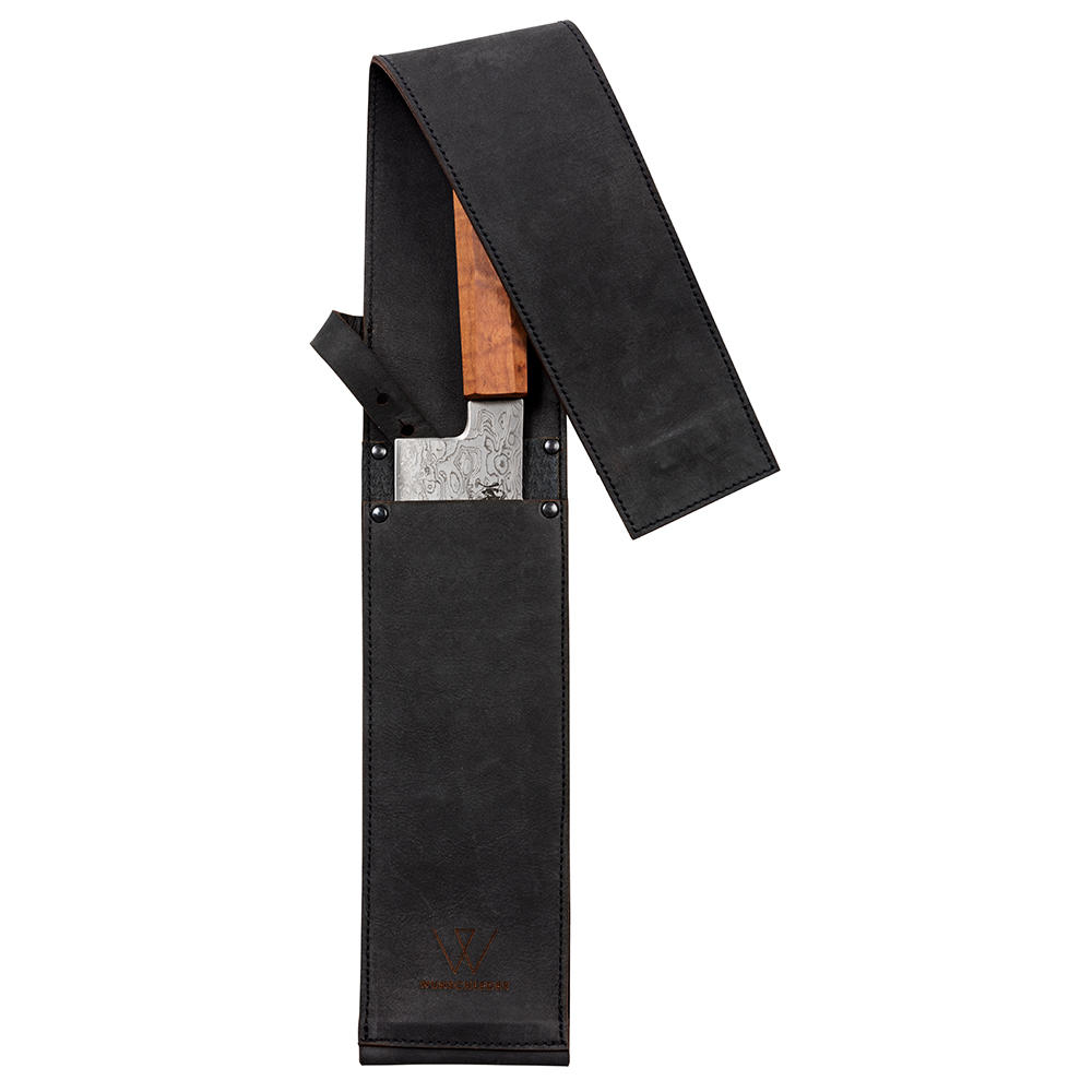 Custodia per coltelli, pelle bovina con protezione in Kevlar, nera, taglia 2
