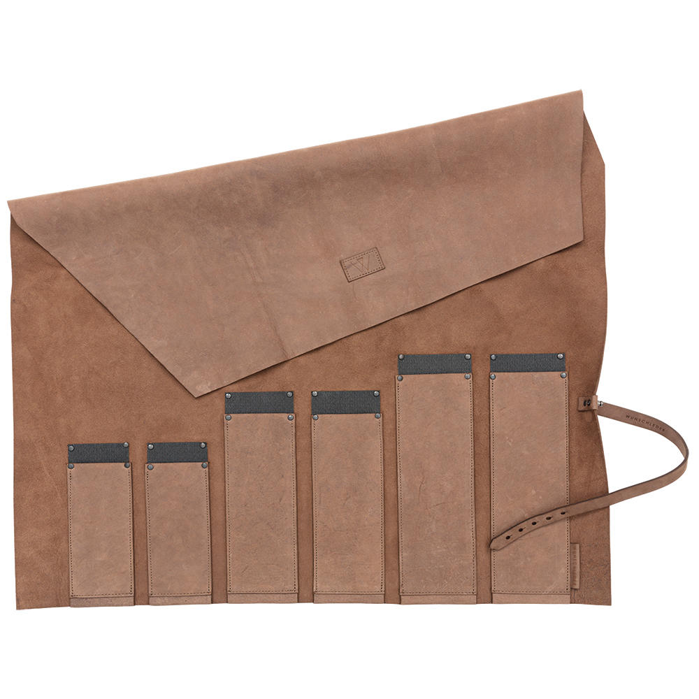 Messer-Rolltasche Deluxe, Pferdeleder mit Kevlarschutz, 6 Fächer, rinde