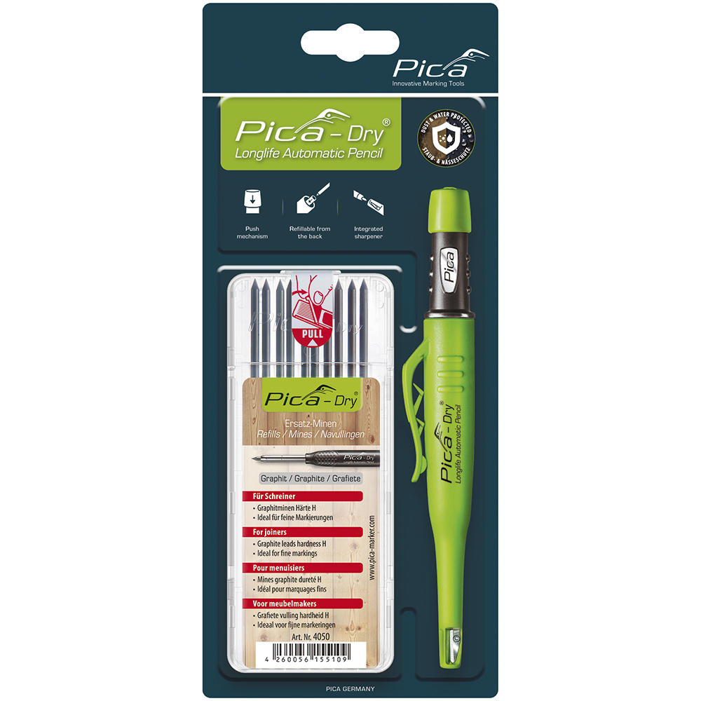 Pica DRY Longlife Automatic Pen, Set, Graphite Leads, Water-resistant