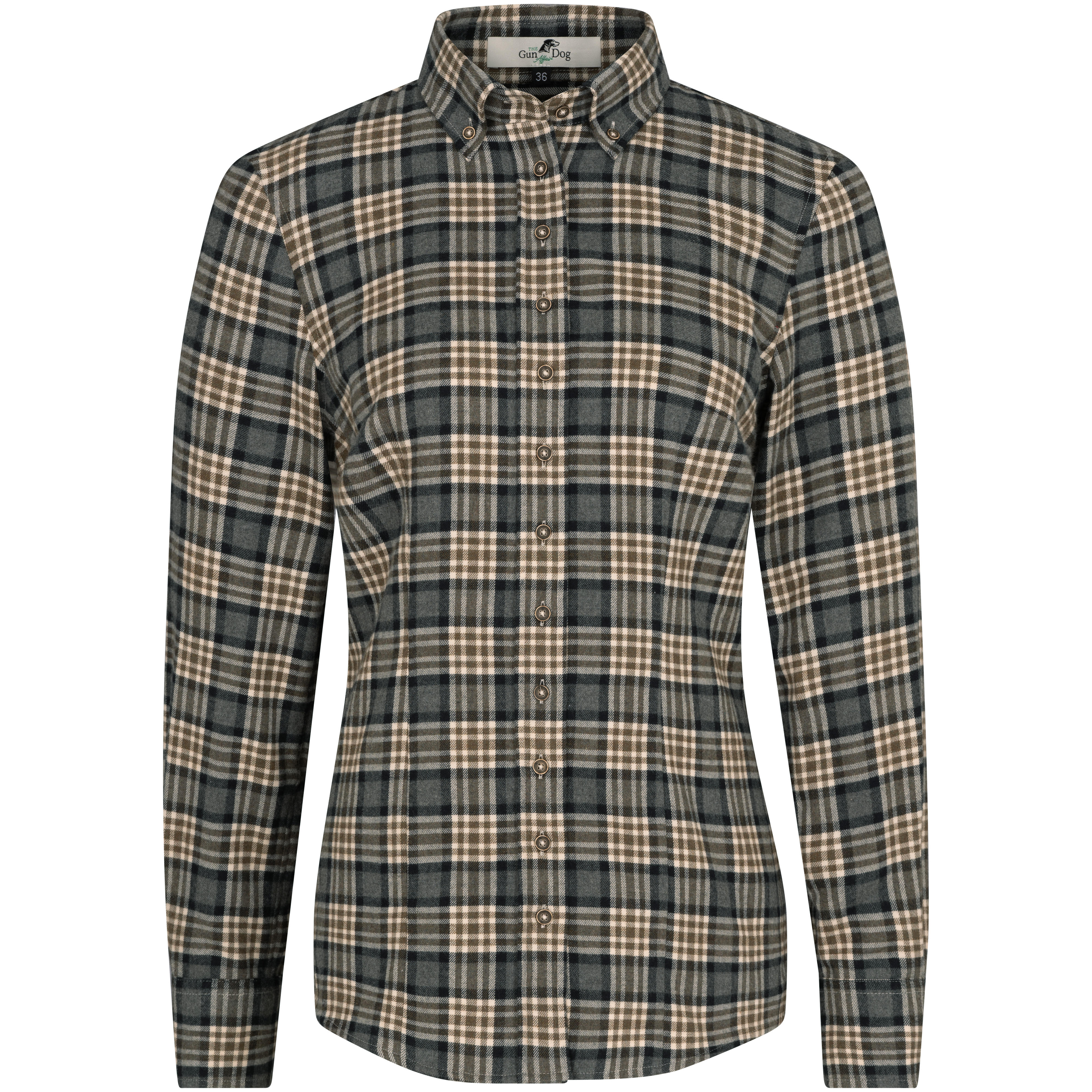 Button-Down-Bluse, Karo, grün/beige/grau