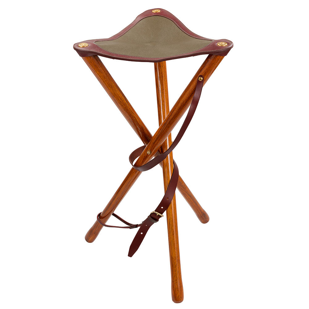 Alexandre Mareuil Hunting Chair, Leather/Wood, Khaki, 70 cm