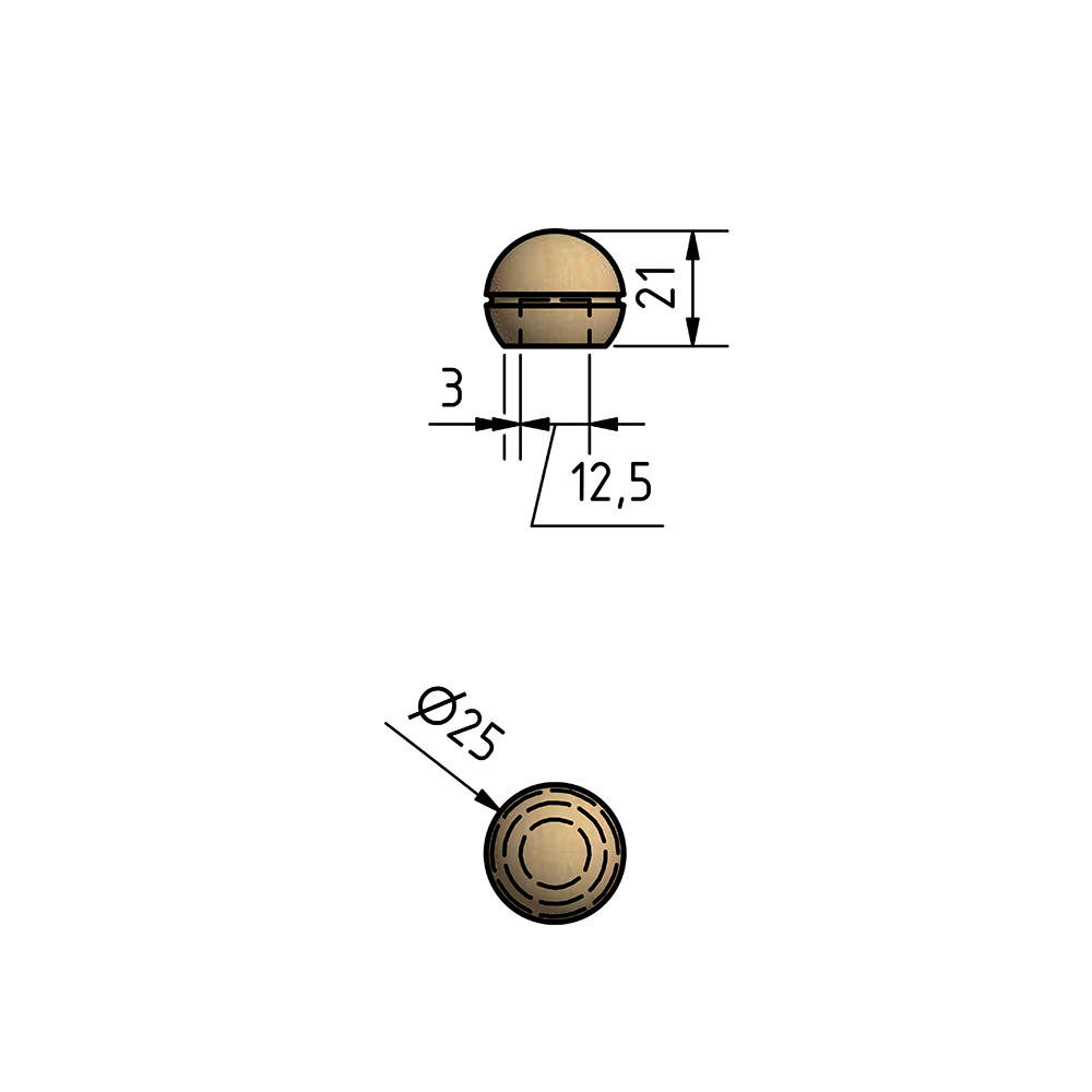 Écrou sphérique, érable, filetage Ø 12,5 mm