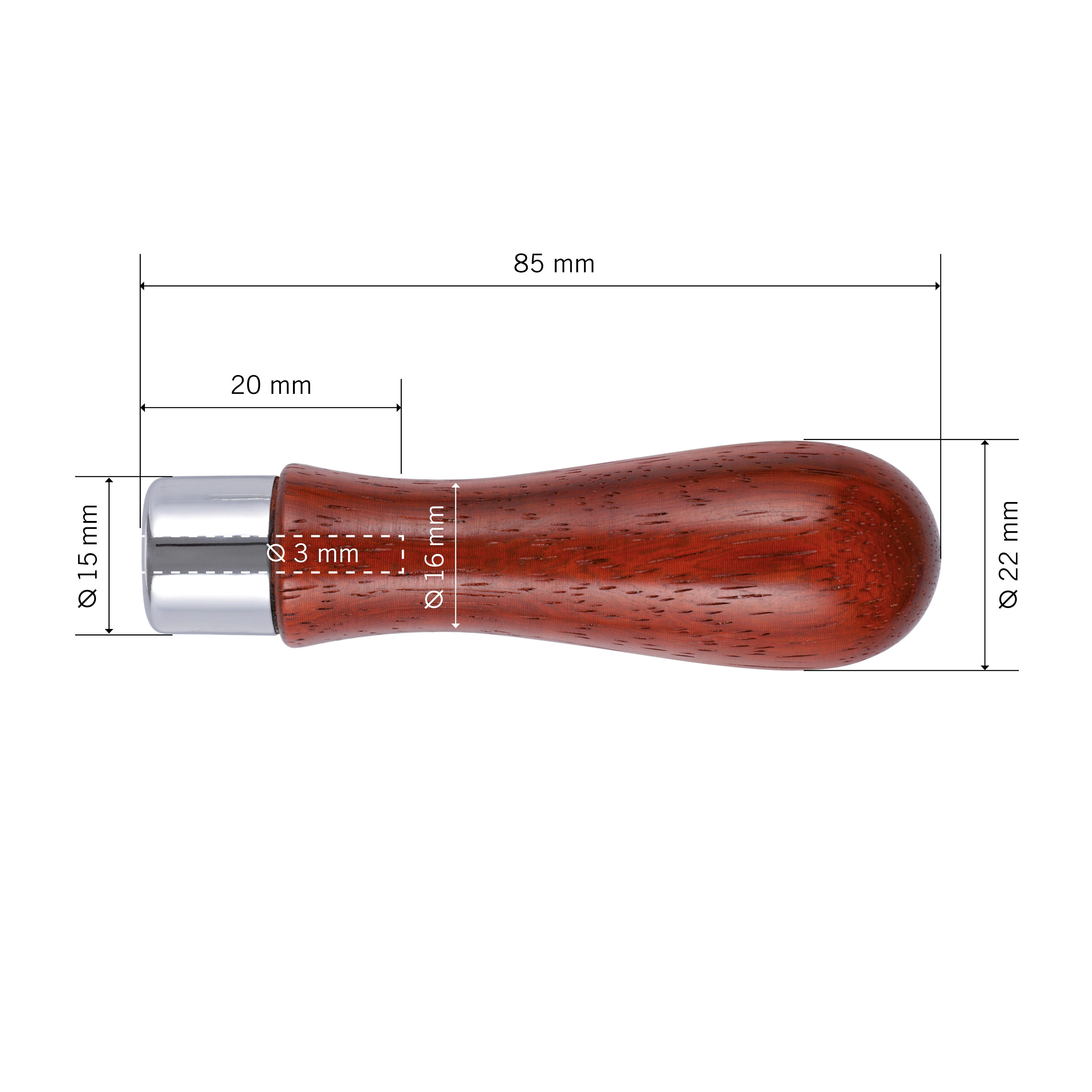 Precious Wood Handle, Slim Drop-shaped Design, Ferrule Diameter 15 mm