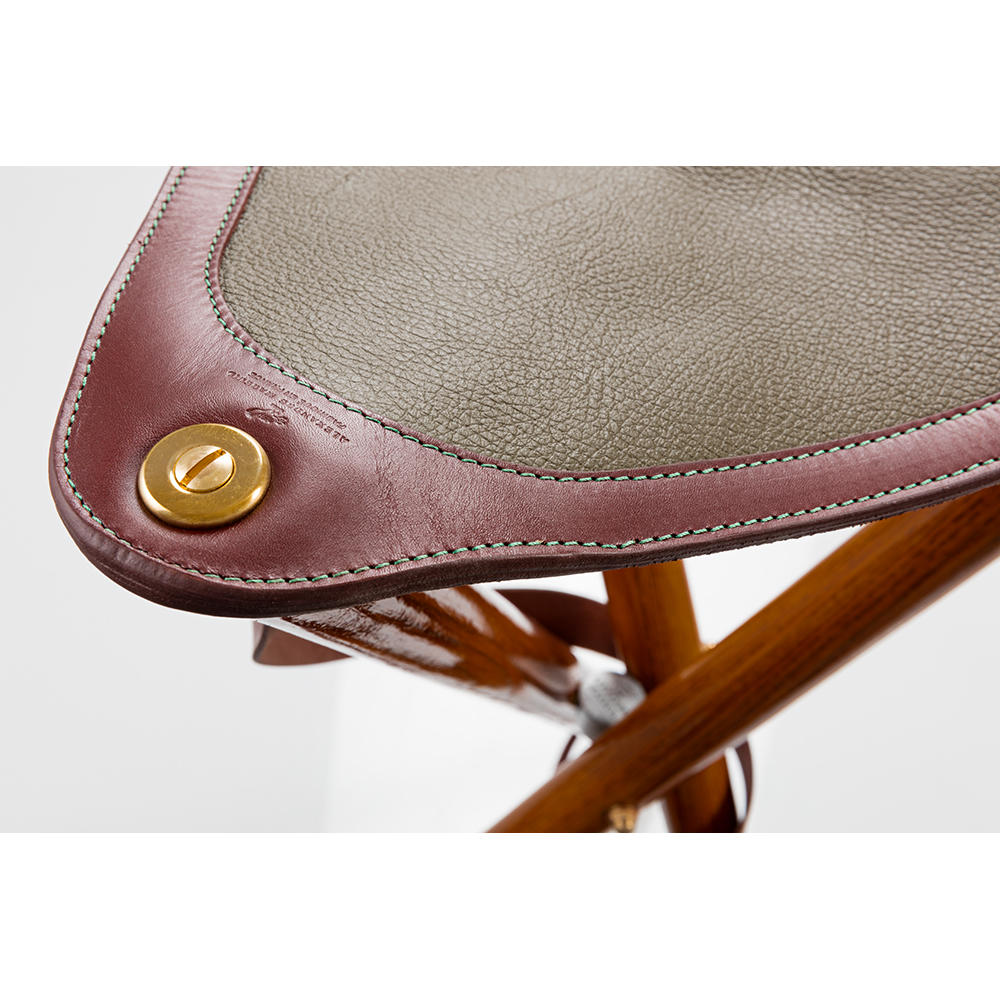 Alexandre Mareuil Hunting Chair, Leather/Wood, Khaki, 70 cm