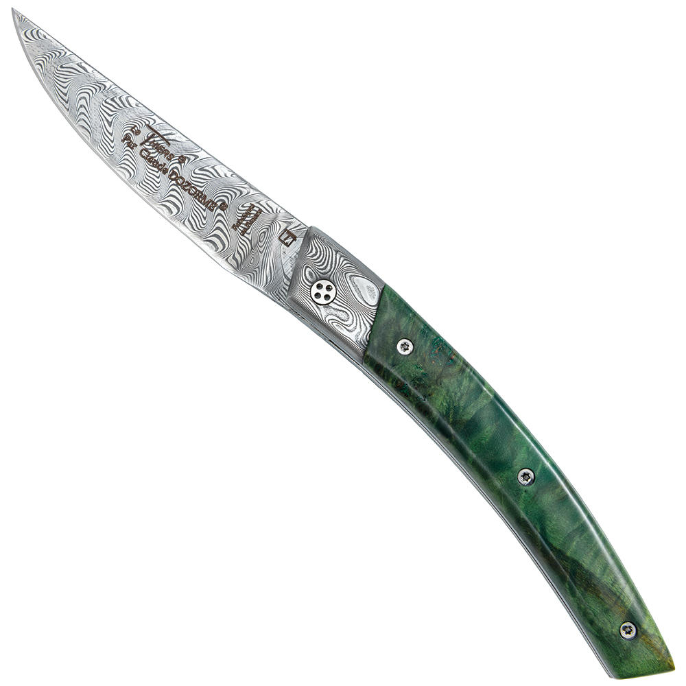 Le Thiers® RLT Folding Knife Damascus, Poplar Wood