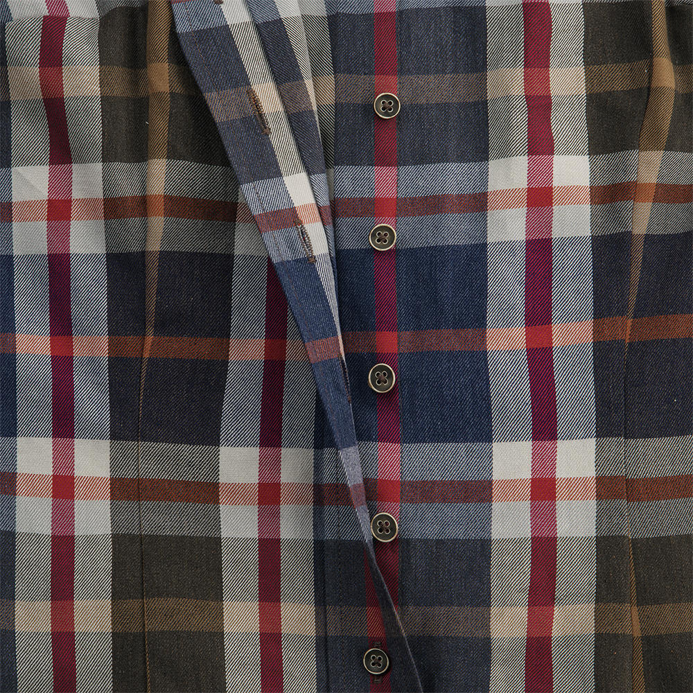 Button-down Blouse, 100 % Cotton Flannel, Chequered
