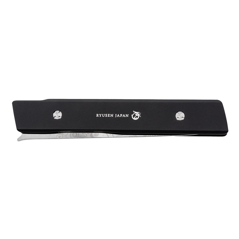 Steak- und Tafel-Klappmesser, Damast, inkl. Lederetui, schwarz