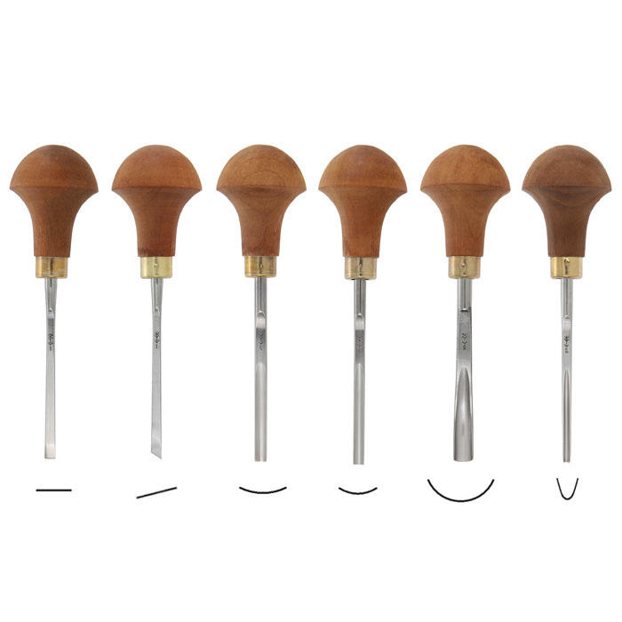 Jeu de ciseaux de sculpture pour bois et linoléum Pfeil® D, 6 pièces