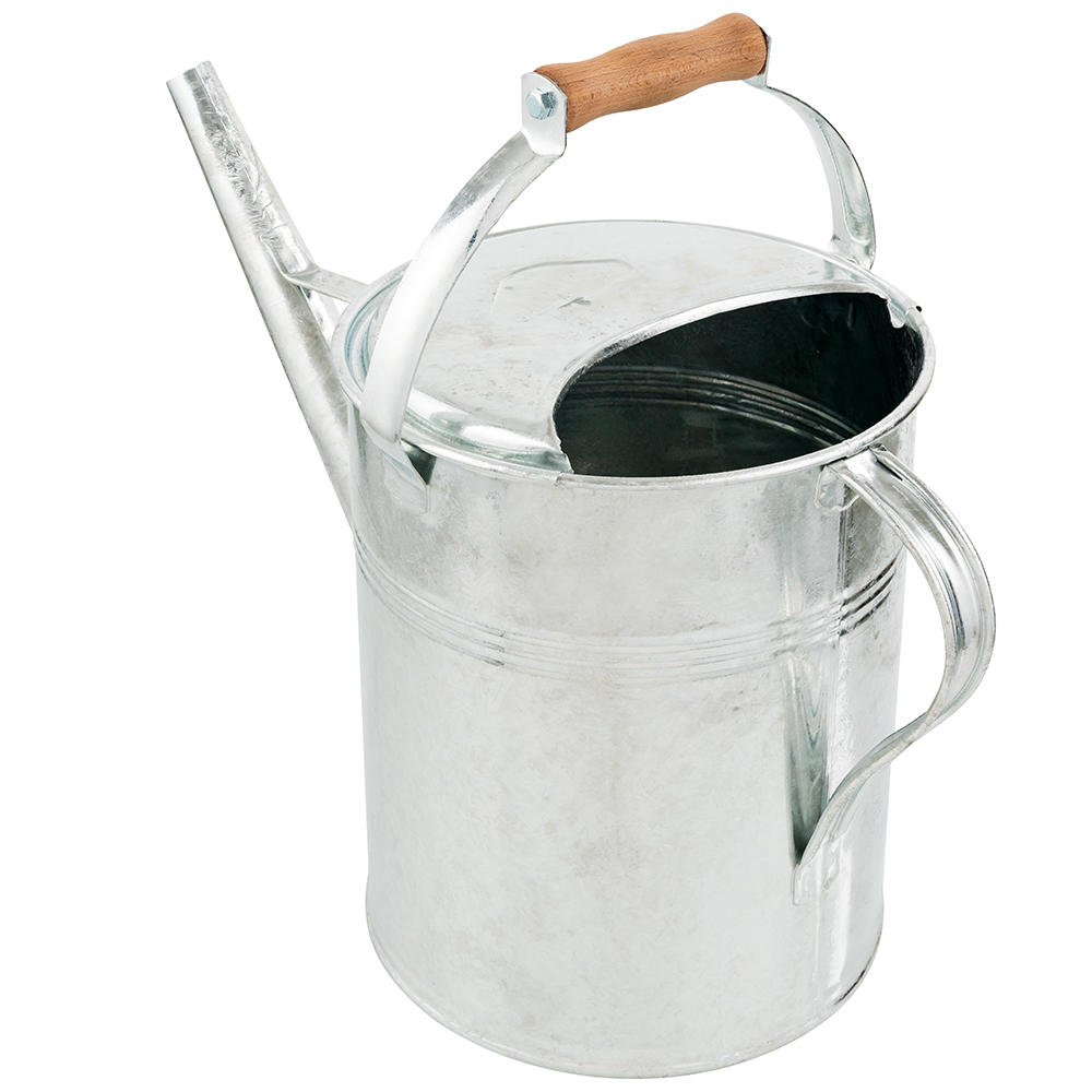 Round Watering Can with Wooden Handle, 9 l, Galvanised