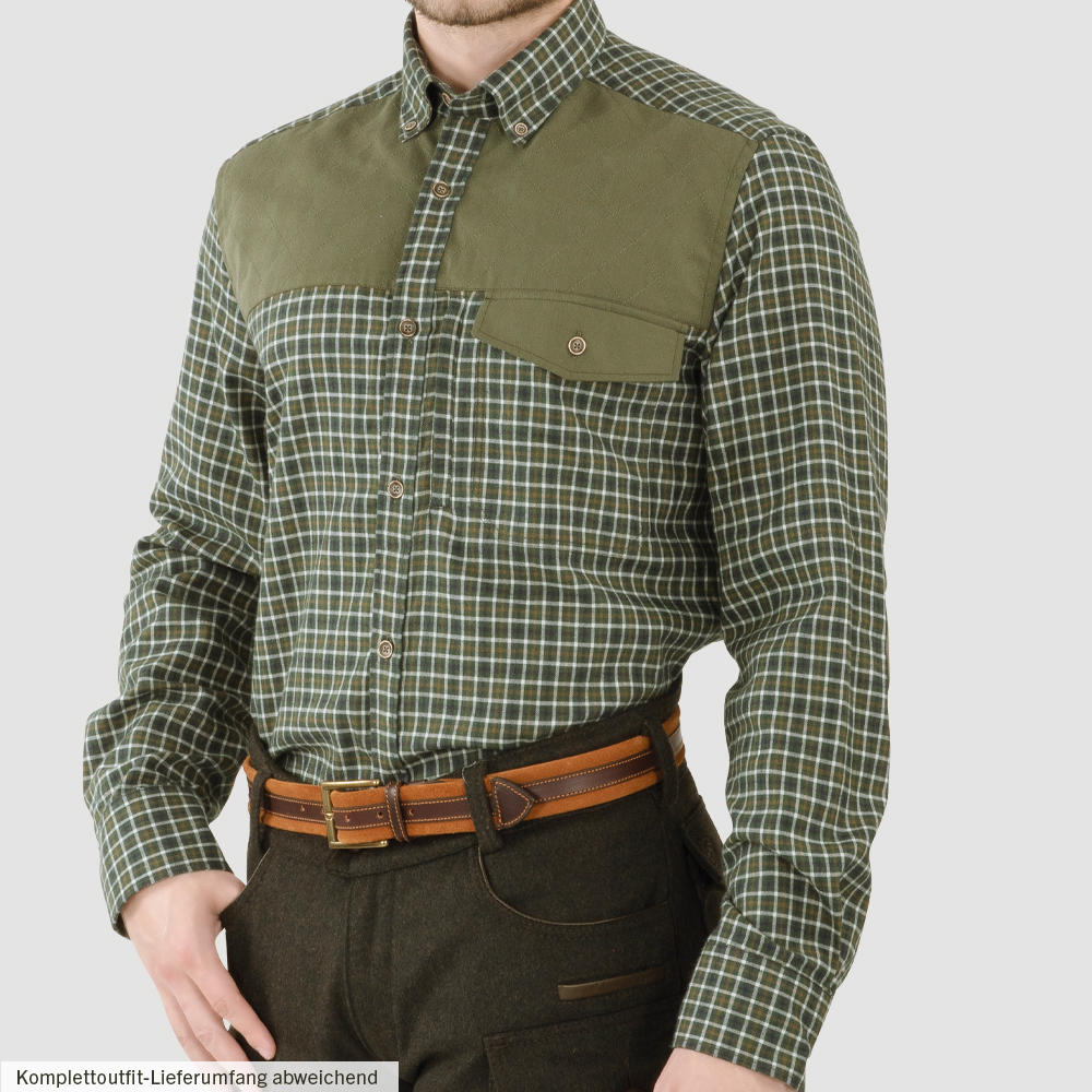 Men's Outdoor Shirt, Chequered, Green/Beige