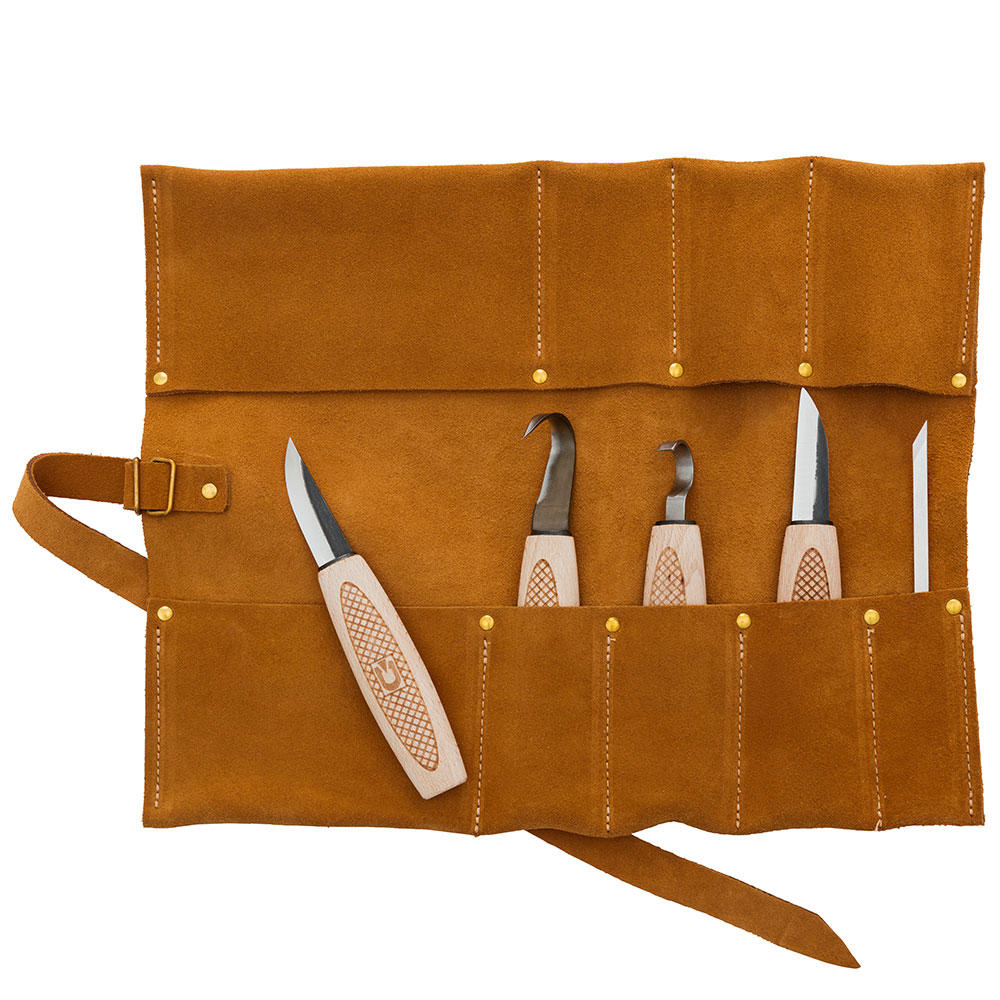 DICTUM® Schnitz- und Schälmesser-Satz, 5-teilig, inkl. Lederrolltasche