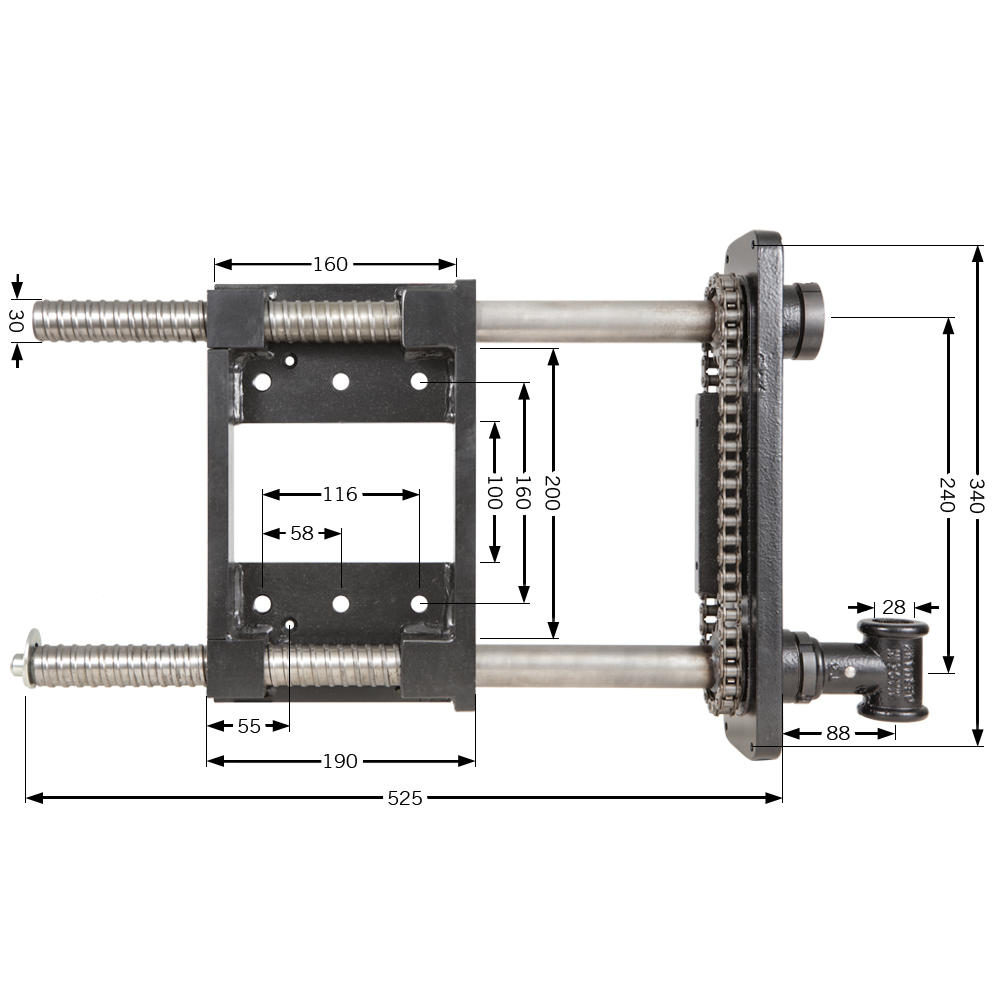 Morsa frontale a doppio mandrino Compact, versione pesante in ghisa