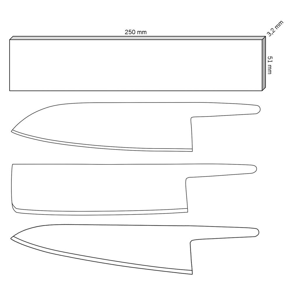 Damasteel® RWL34™ Steel, 51 x 3.2 x 245 mm
