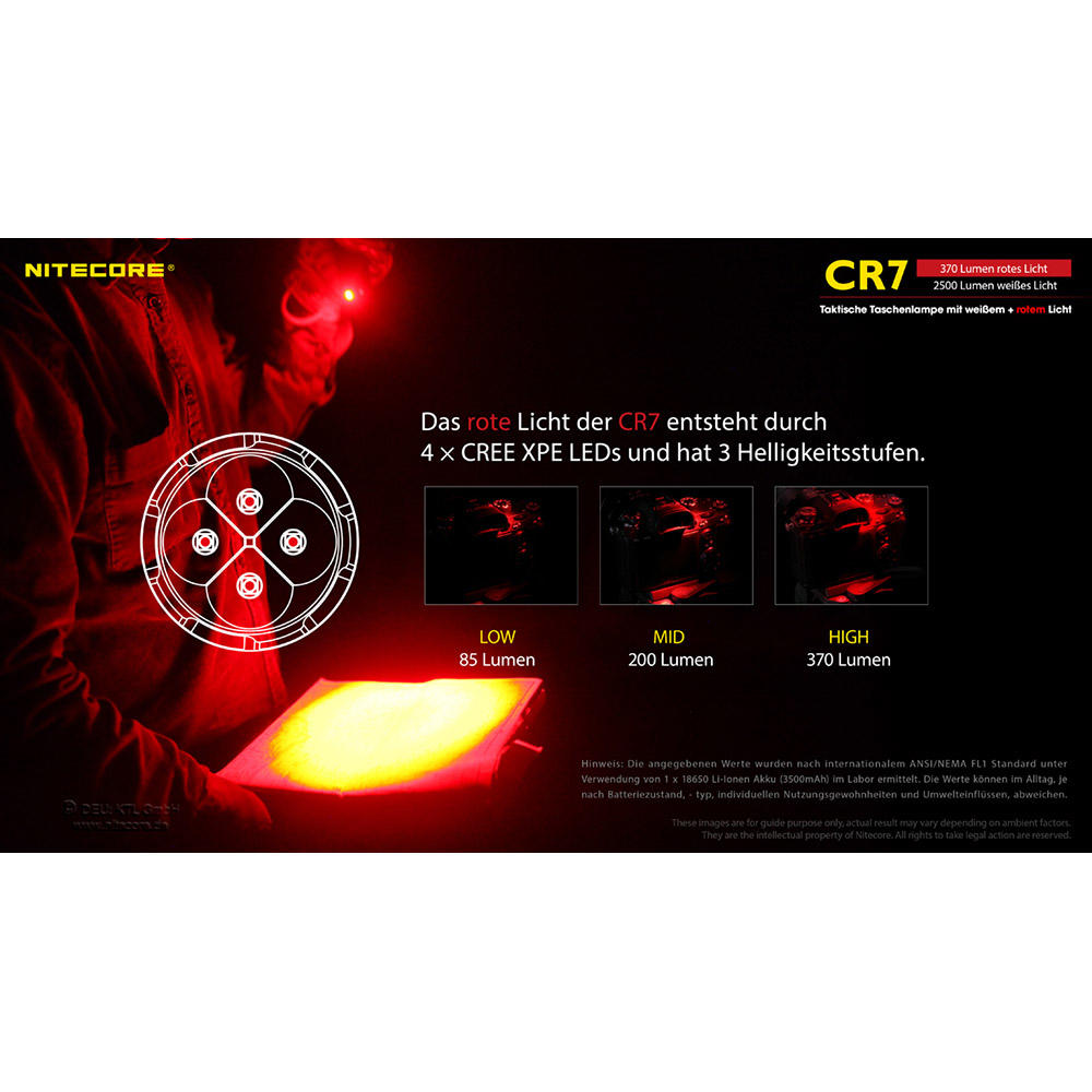 Nitecore® CR7, 2500 lm Weißlicht und 370 lm Rotlicht