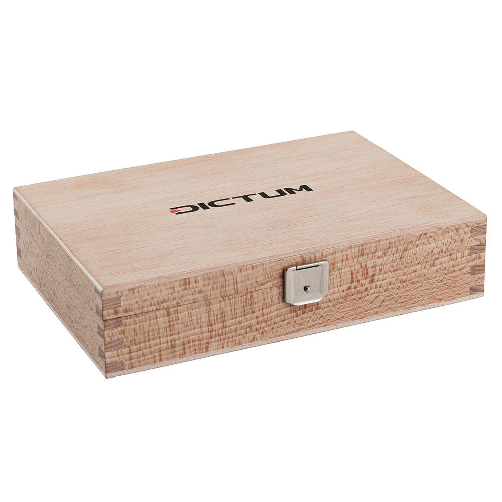 Étui en bois pour trusquin DICTUM® à réglage fin et équerre combinée Starrett®