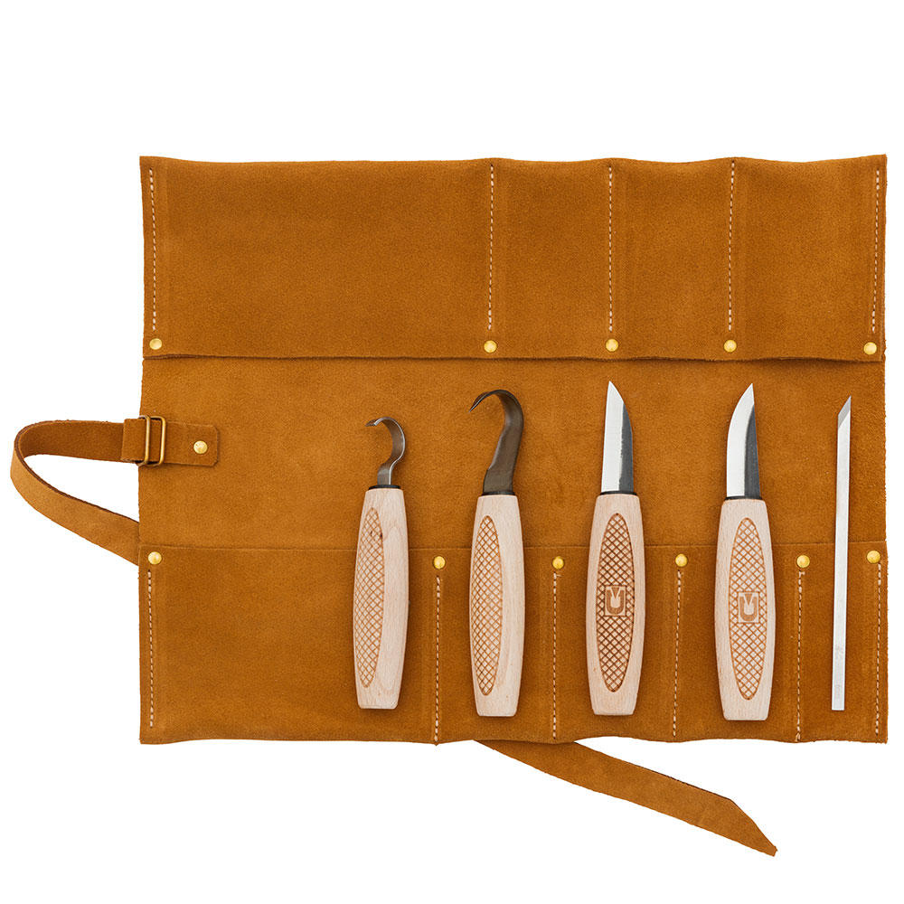 DICTUM® Schnitz- und Schälmesser-Satz, 5-teilig, inkl. Lederrolltasche