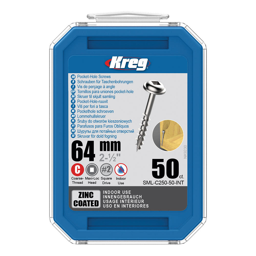 Kreg® Pocket-Hole Schrauben 64 mm, Verzinkt, Maxi-Loc, Grobgewinde, 50 Stück
