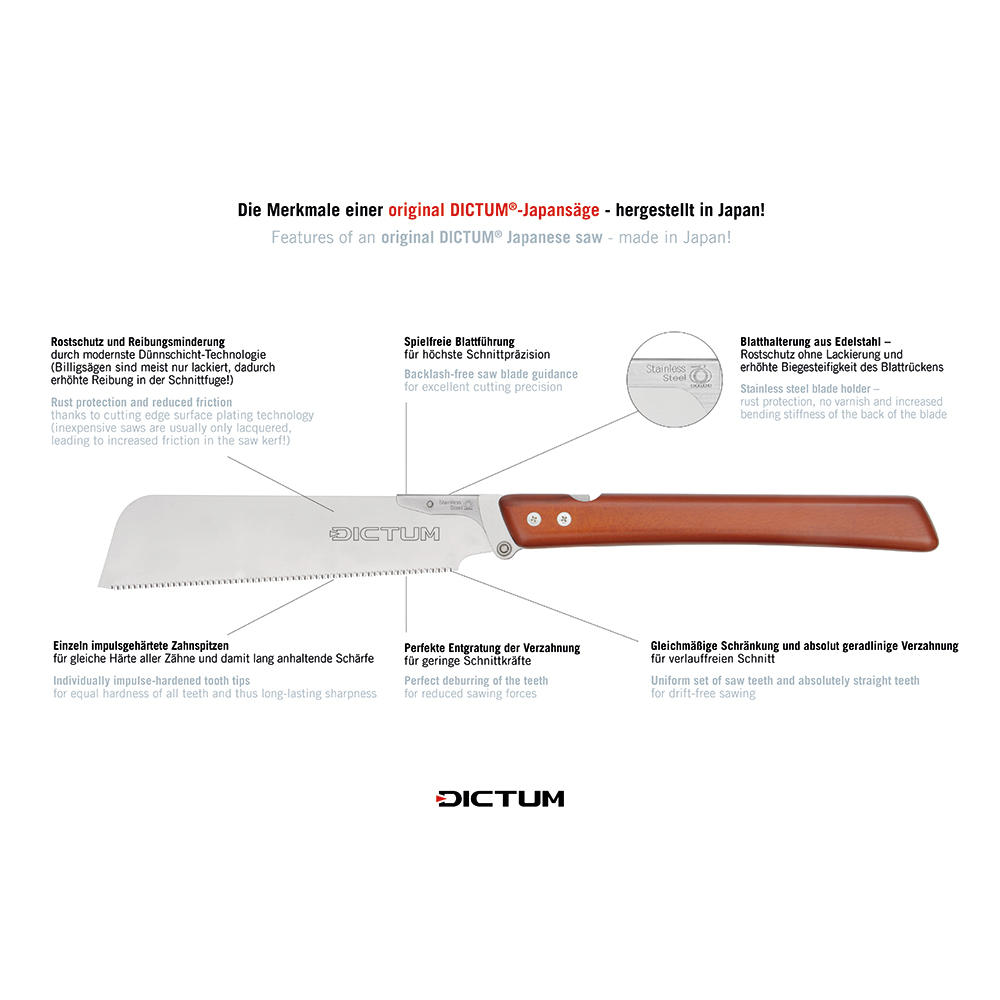 DICTUM® Robusuta® Folding Saw, Dozuki Universal®, Stained Beechwood Handle