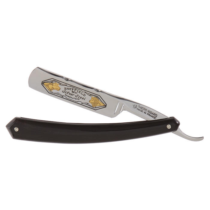 Rasoio con incisione in oro 6/8ʺ, corno scuro