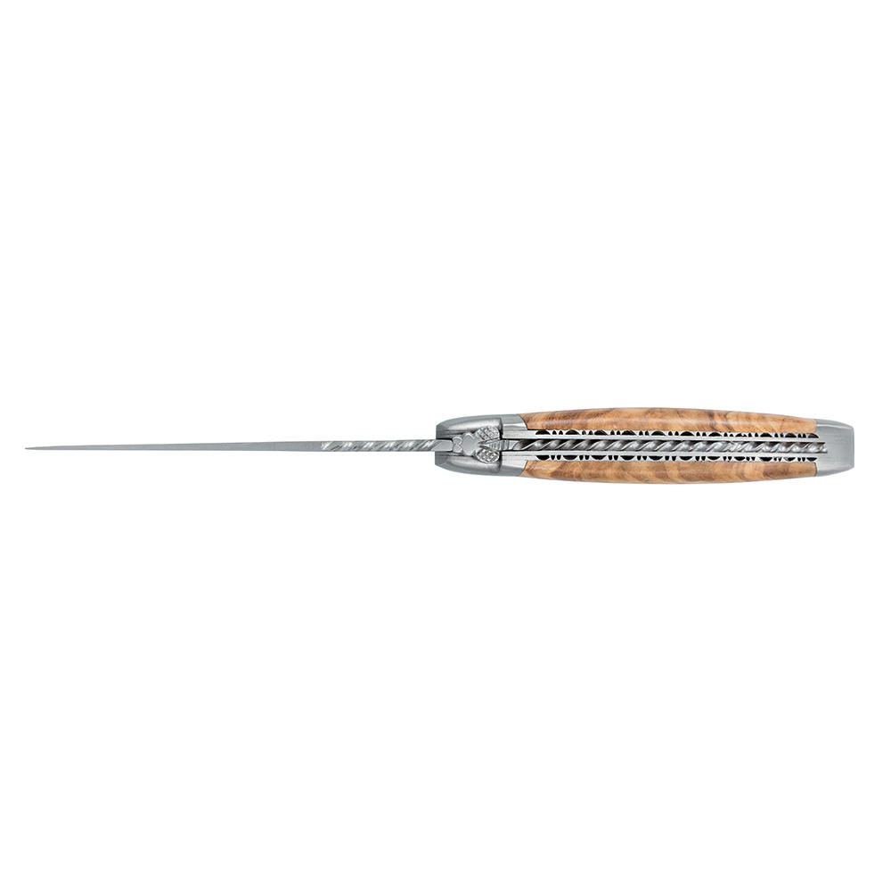 Laguiole Klappmesser mit Doppelplatine, Olivenholz
